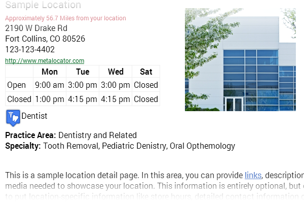 SEO optimized location landing pages.