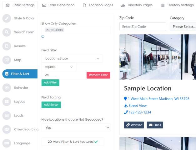 Filter and sort your store locator data